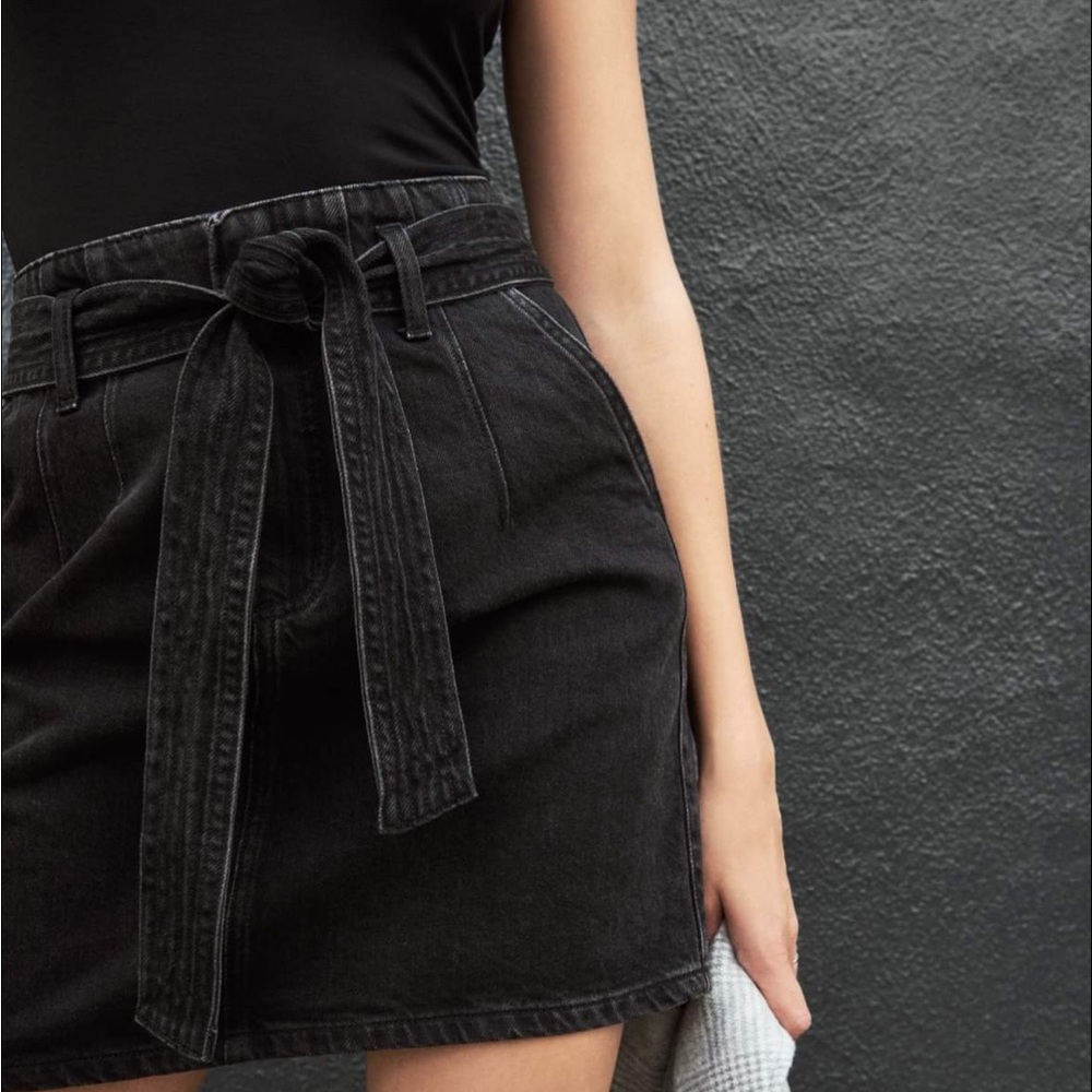 Rag & Bone Washed Black Denim Paper Bag Skirt with Belt